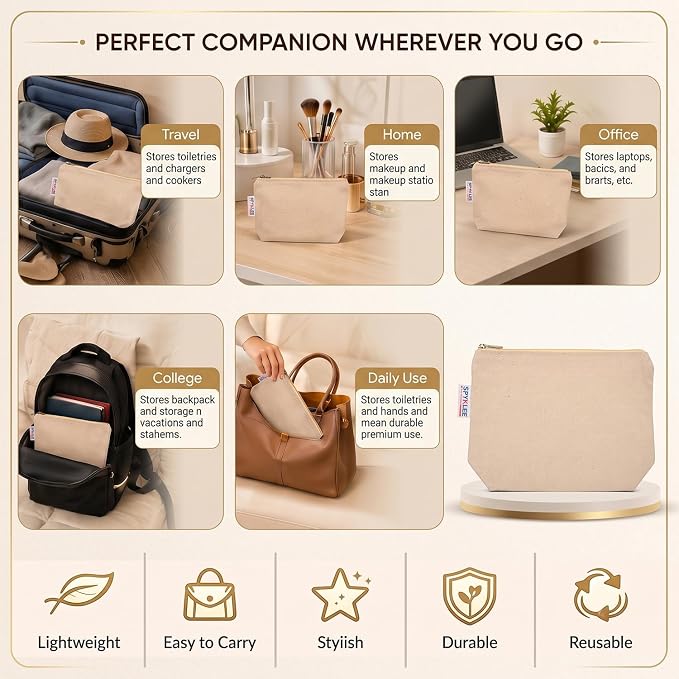 Reusable Eco-Friendly Multipurpose Cosmetic Organizer Bag for Skincare, Travel Accessories, Stationery & Daily Essentials - 9X6X2.5 Inch (18Pcs)