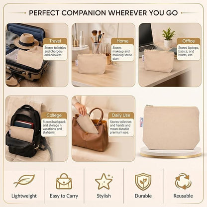 Reusable Eco-Friendly Multipurpose Cosmetic Organizer Bag for Skincare, Travel Accessories, Stationery & Daily Essentials - 9X6X2.5 Inch (18Pcs)