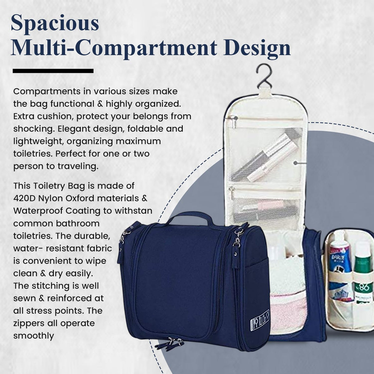 Toiletry Bag with Hanging Hook (Blue)