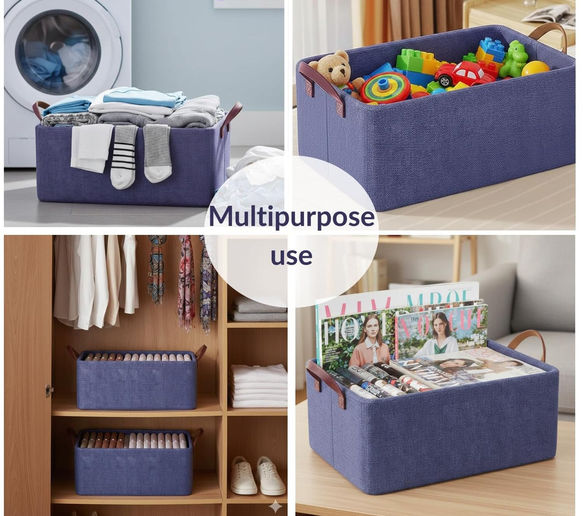 Collapsible Fabric Storage Cubes Organizer (Blue)