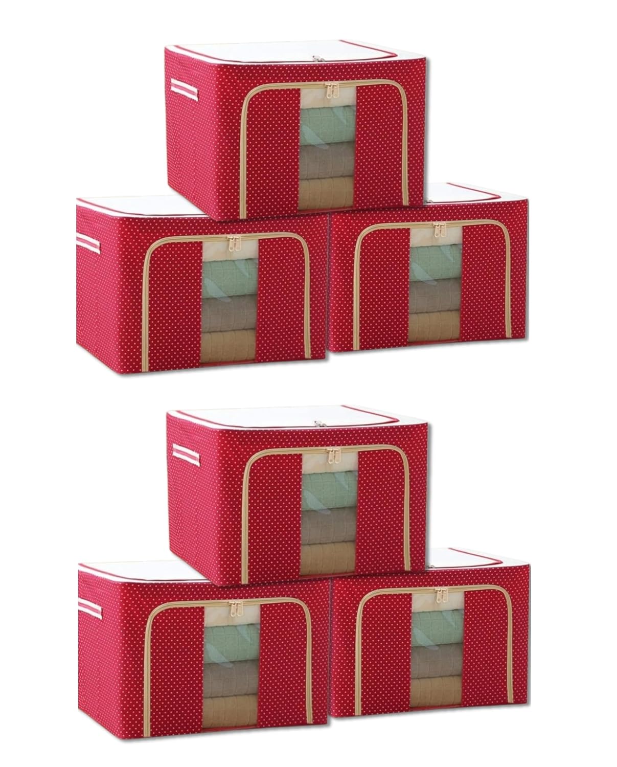 polycotton Clothes Storage Organizer Bins (Red, 66L)