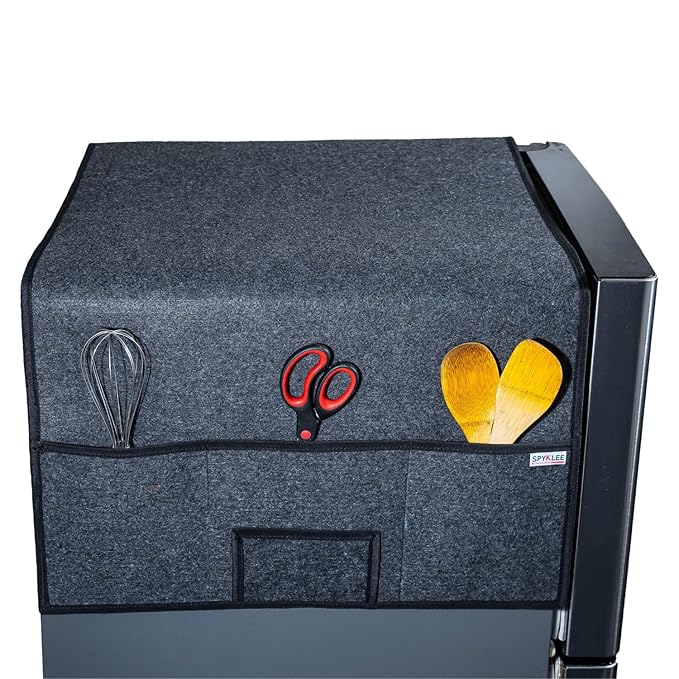Refrigerator Top Cover with 5 Storage Side Pockets (Black, 24X21 Inches)