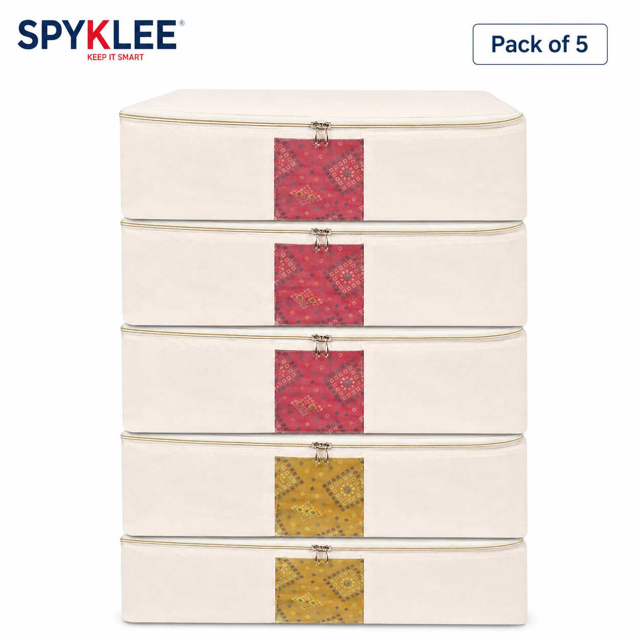 Pack of 5 Cotton Clothes Storage Bags With Zipper | Cotton Canvas Bags for Sarees, Lehengas & Dresses | Large Washable & Reusable Storage Bags – Off White