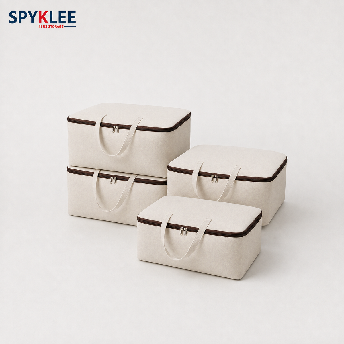 Pack of 4 Cotton Canvas Foldable Storage Bags for Clothes, Blankets & Quilts – 60 x 45 x 22 cm, Off-White
