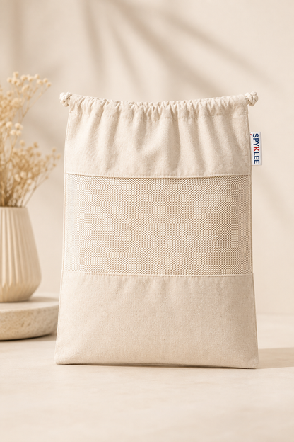 Reusable Muslin Breathable Washable Vegetable & Fruit Storage Bag - Beige, 10x13 Inch