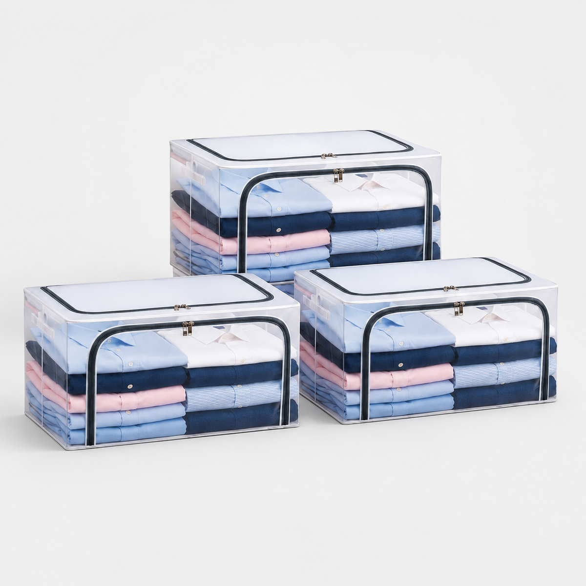 Polycotton Clothes Storage Organizer Bins (Transparent, 24L-1 Pc)
