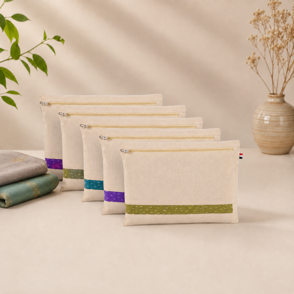 Cotton Saree Covers  Set Of - 6 (16 X 14 Inches) Beige