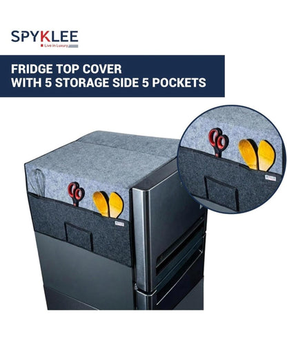 Refrigerator Top Cover with 5 Storage Side Pockets (Grey, 35X24 Inches)