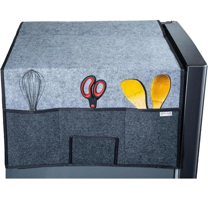 Refrigerator Top Cover with 5 Storage Side Pockets (Grey-Black,24X21Inches)