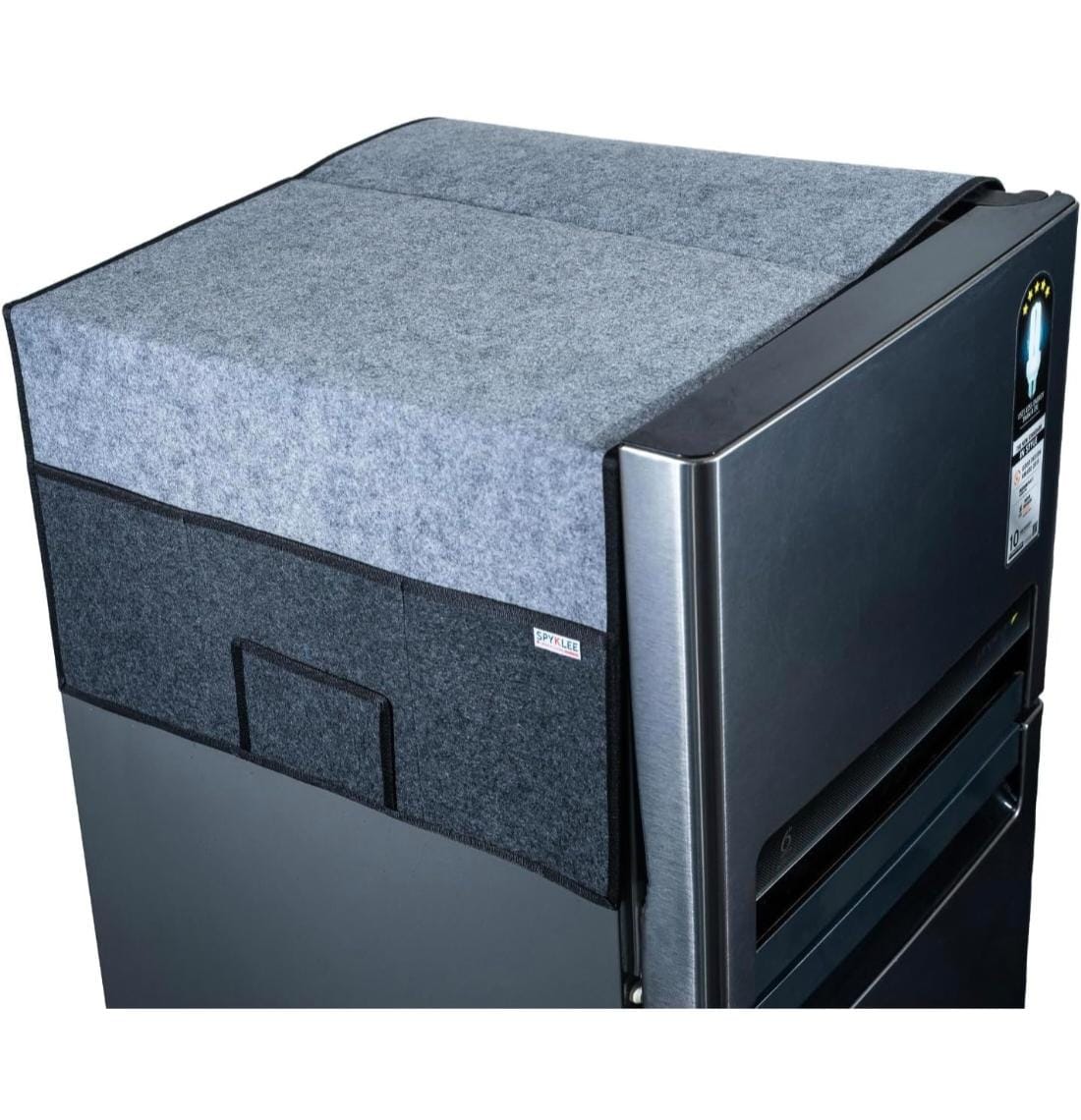 Refrigerator Top Cover with 5 Storage Side Pockets (Grey-Black,24X21Inches)