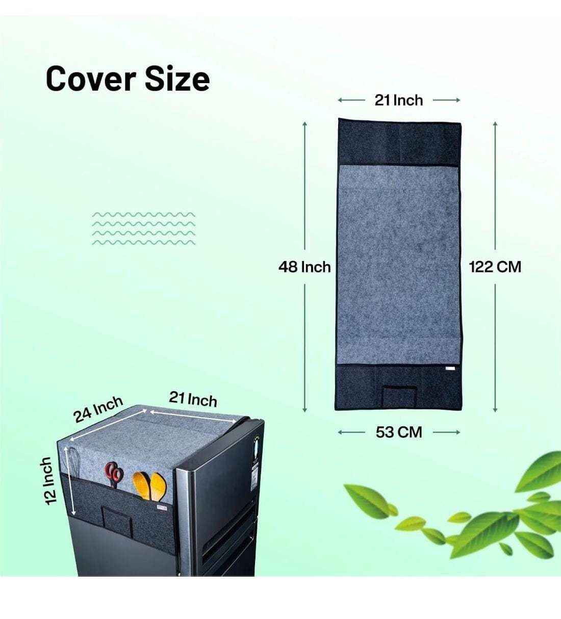 Refrigerator Top Cover with 5 Storage Side Pockets (Grey-Black,24X21Inches)