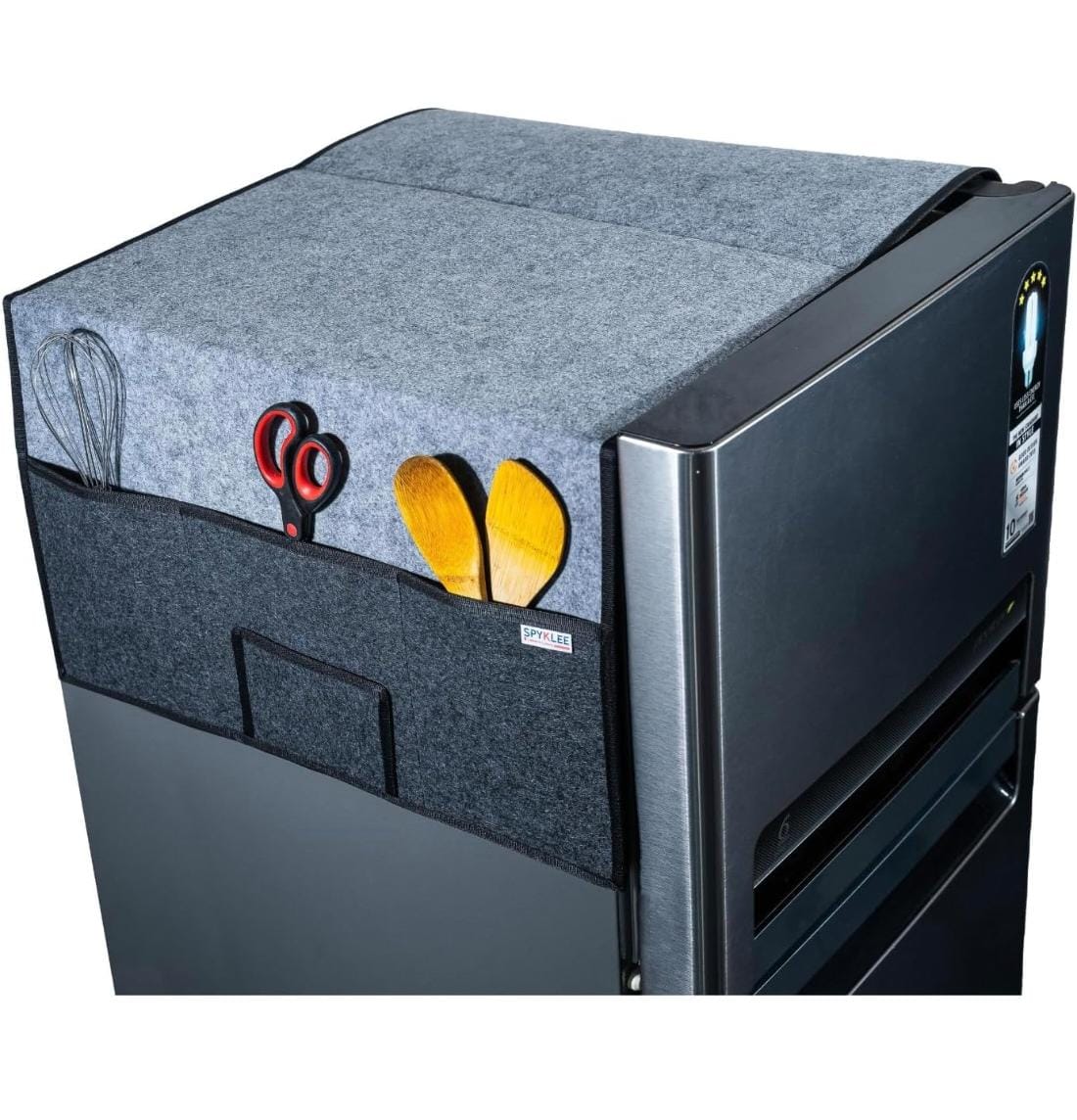 Refrigerator Top Cover with 5 Storage Side Pockets (Grey-Black,24X21Inches)