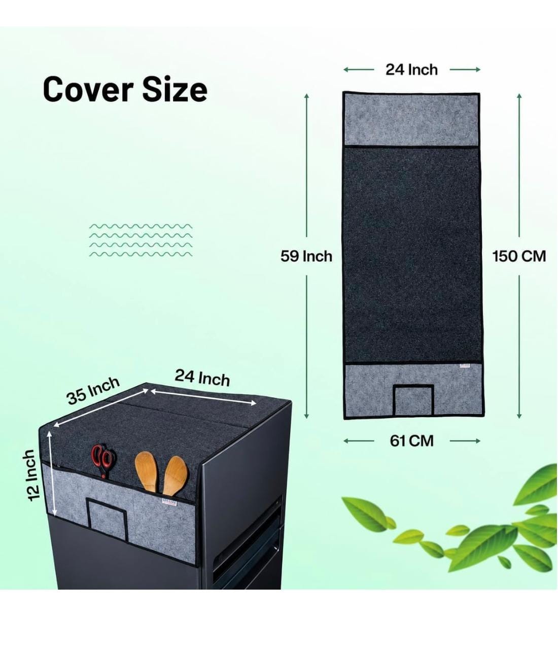 Refrigerator Top Cover with 5 Storage Side Pockets (Grey, 35X24 Inches)
