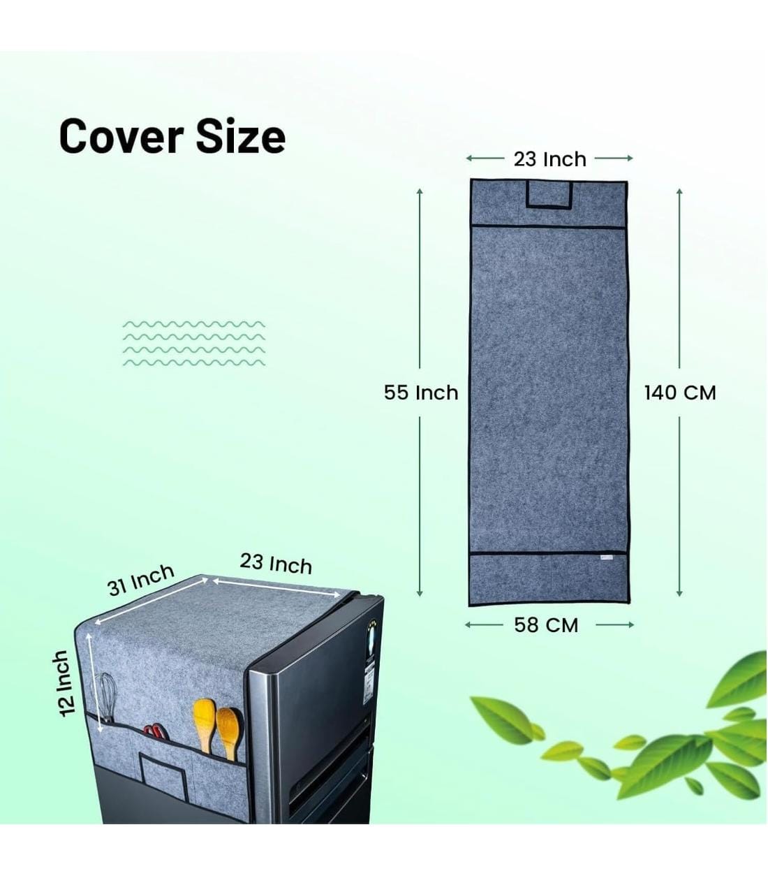 Refrigerator Top Cover with 5 Storage Side Pockets (Grey, 31X23 Inches)