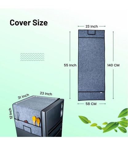 Refrigerator Top Cover with 5 Storage Side Pockets (Grey, 31X23 Inches)