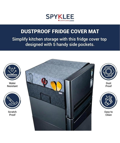 Refrigerator Top Cover with 5 Storage Side Pockets (Grey, 24X21 Inches)
