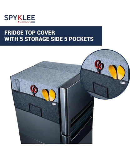 Refrigerator Top Cover with 5 Storage Side Pockets (Grey, 31X23 Inches)