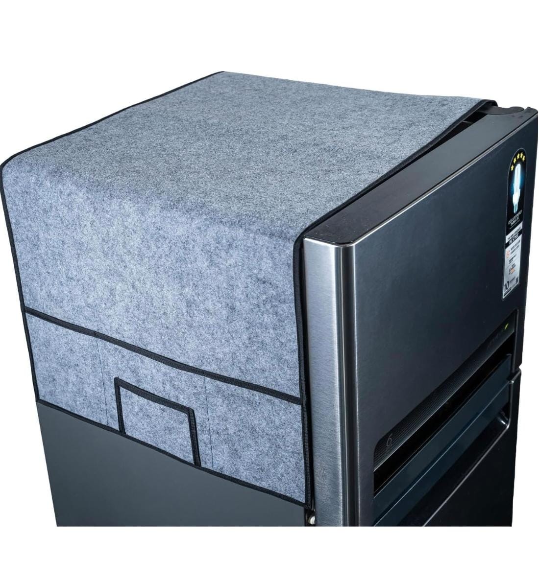 Refrigerator Top Cover with 5 Storage Side Pockets (Grey, 31X23 Inches)