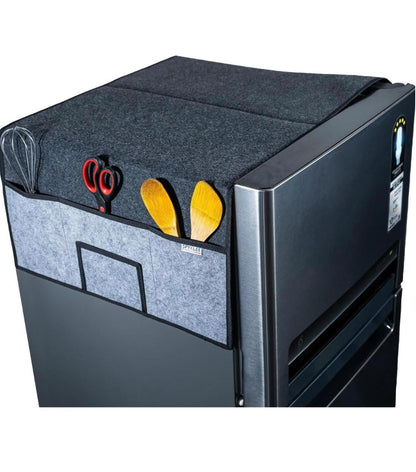 Refrigerator Top Cover with 5 Storage Side Pockets (Black-Grey,35X24Inches)