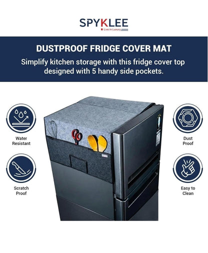 Refrigerator Top Cover with 5 Storage Side Pockets (Black-Grey,35X24Inches)
