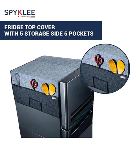 Refrigerator Top Cover with 5 Storage Side Pockets (Black-Grey,35X24Inches)