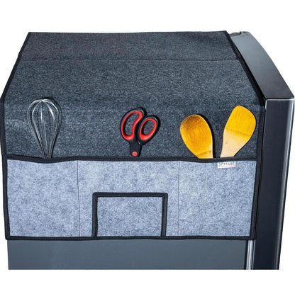 Refrigerator Top Cover with 5 Storage Side Pockets (Black-Grey,35X24Inches)