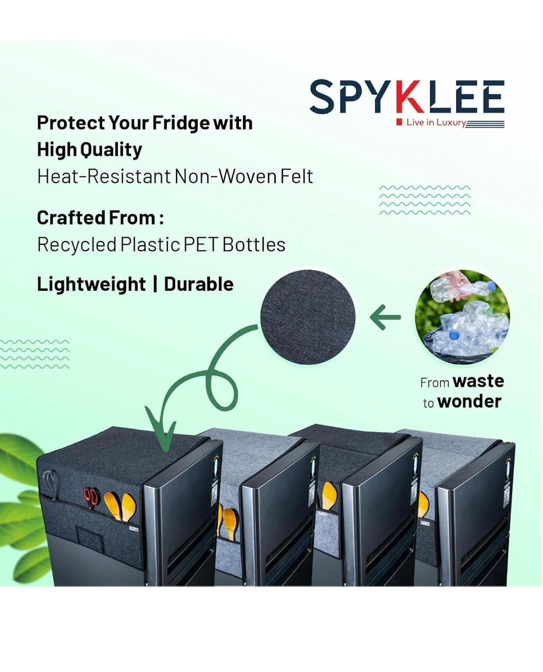 Refrigerator Top Cover with 5 Storage Side Pockets (Black-Grey,35X24Inches)
