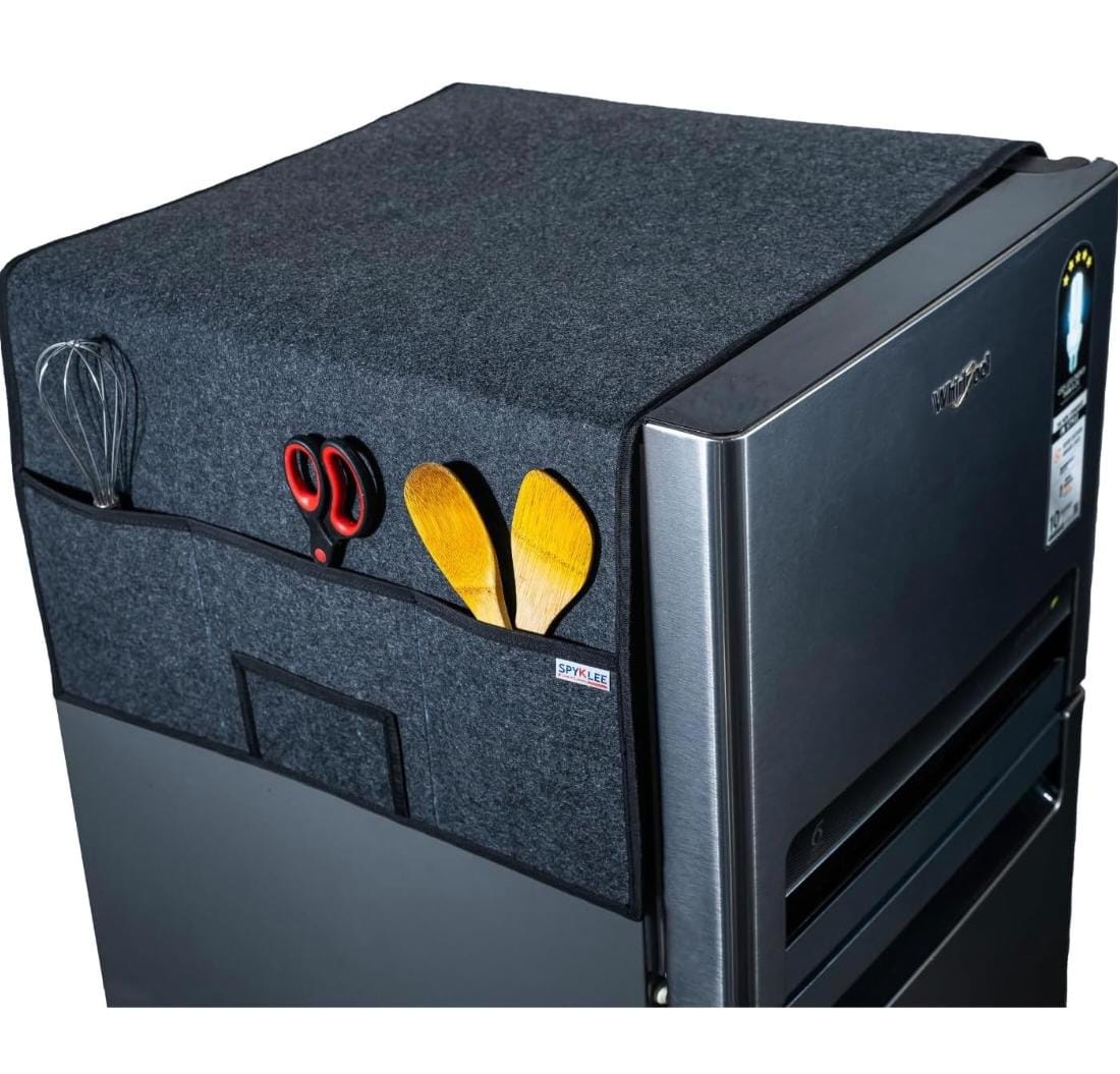 Refrigerator Top Cover with 5 Storage Side Pockets  (Black, 31 X 23 Inches)
