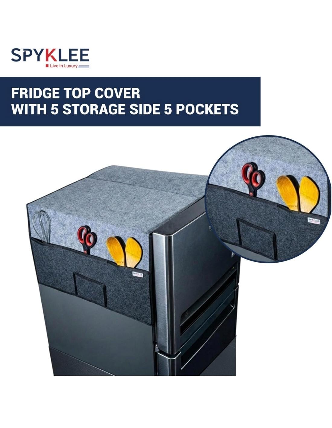 Refrigerator Top Cover with 5 Storage Side Pockets  (Black, 31 X 23 Inches)