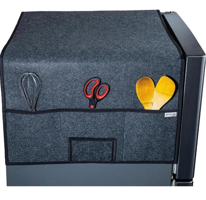 Refrigerator Top Cover with 5 Storage Side Pockets  (Black, 31 X 23 Inches)