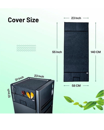 Refrigerator Top Cover with 5 Storage Side Pockets  (Black, 31 X 23 Inches)