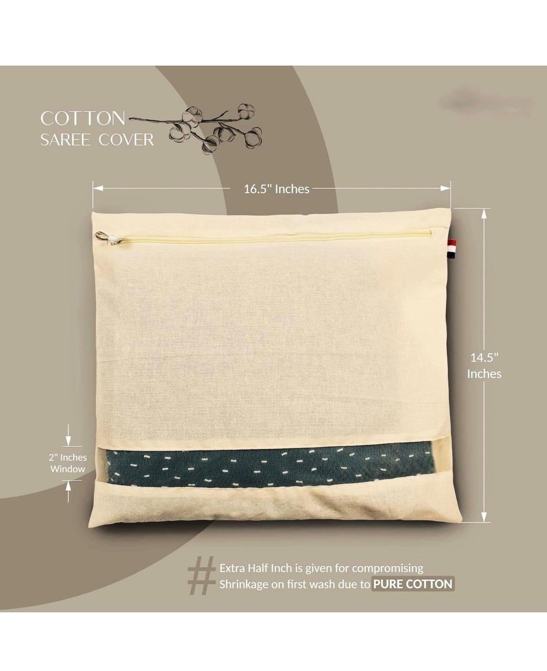 Cotton Saree Covers Set of 3 (16 X 14 Inches) Beige