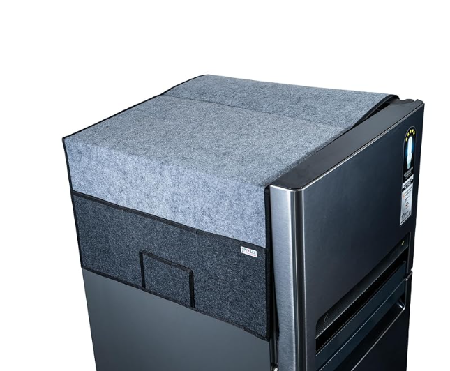 Refrigerator Top Cover with 5 Storage Side Pockets(Black-Grey,35X24Inches)