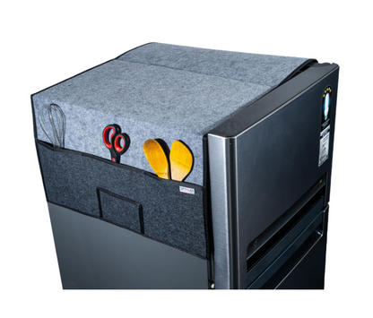 Refrigerator Top Cover with 5 Storage Side Pockets (Grey-Black, 29X22 Inches)