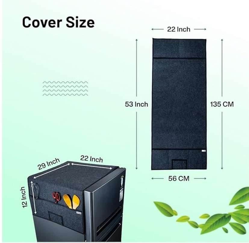 Refrigerator Top Cover with 5 Storage Side Pockets  (Black, 29X22 Inches)