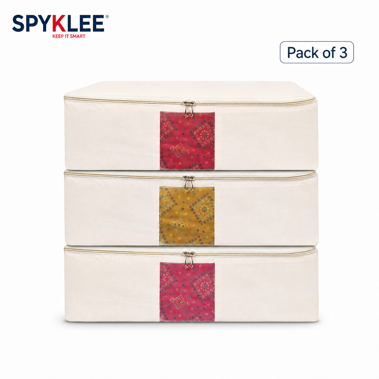 Pack of 3 Cotton Clothes Storage Bags With Zipper | Cotton Canvas Bags for Sarees, Lehengas & Dresses | Large Washable & Reusable Storage Bags – Off White