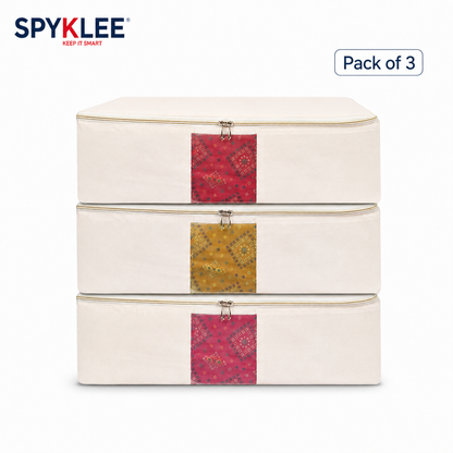 Pack of 3 Cotton Clothes Storage Bags With Zipper | Cotton Canvas Bags for Sarees, Lehengas & Dresses | Large Washable & Reusable Storage Bags – Off White