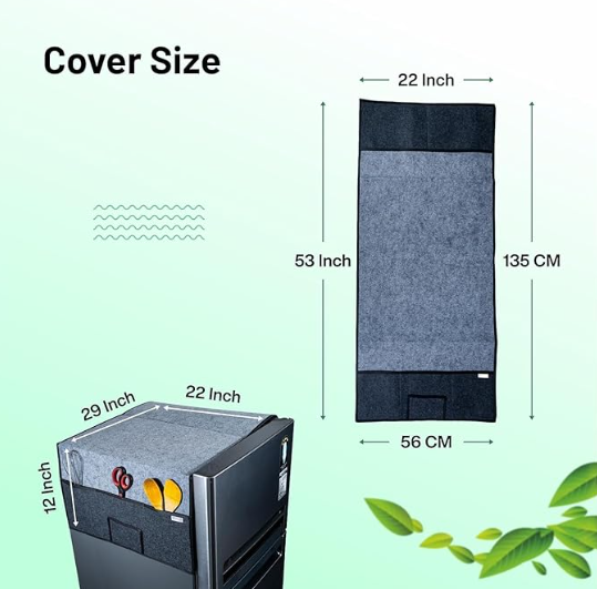Refrigerator Top Cover with 5 Storage Side Pockets (Grey-Black, 29X22 Inches)