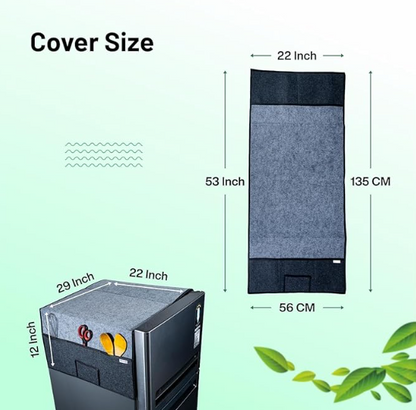 Refrigerator Top Cover with 5 Storage Side Pockets (Grey-Black, 29X22 Inches)
